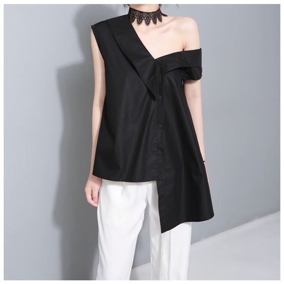 💜 Black Versatile One Shoulder Top - Picture 6 of 8